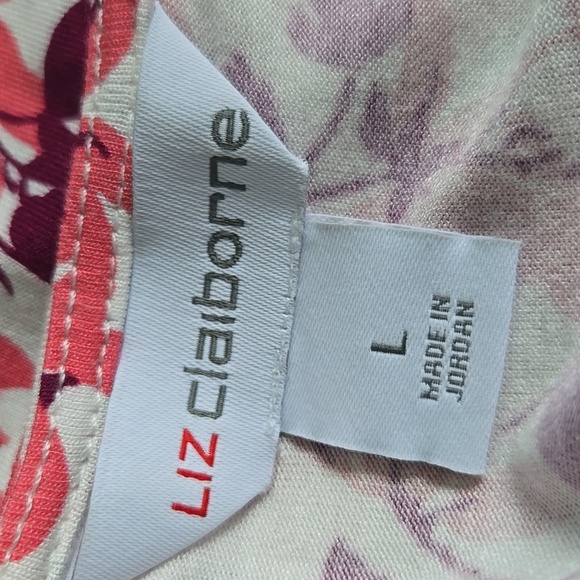 Liz Claiborne Floral Flutter Sleeve V-Neck Soft Rayon Summer Top Size L - Picture 4 of 6